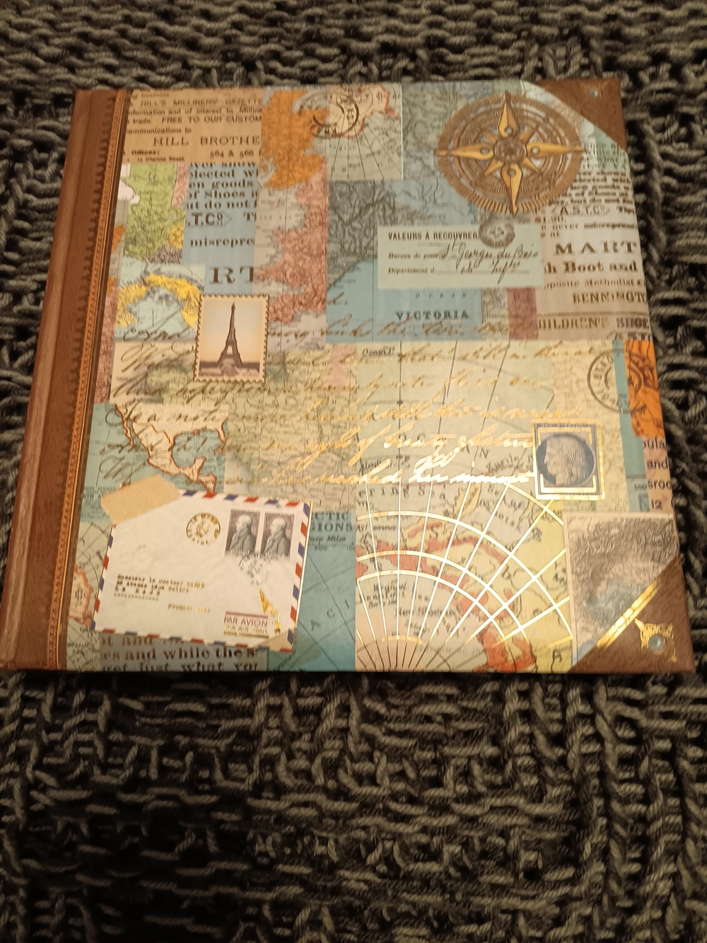 Vintage Map Decorative Photo Album - Blue & Brown Travel Cover